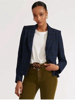Veronica Beard Dickey Blazer Jacket Tavia Navy Plaid Size 14